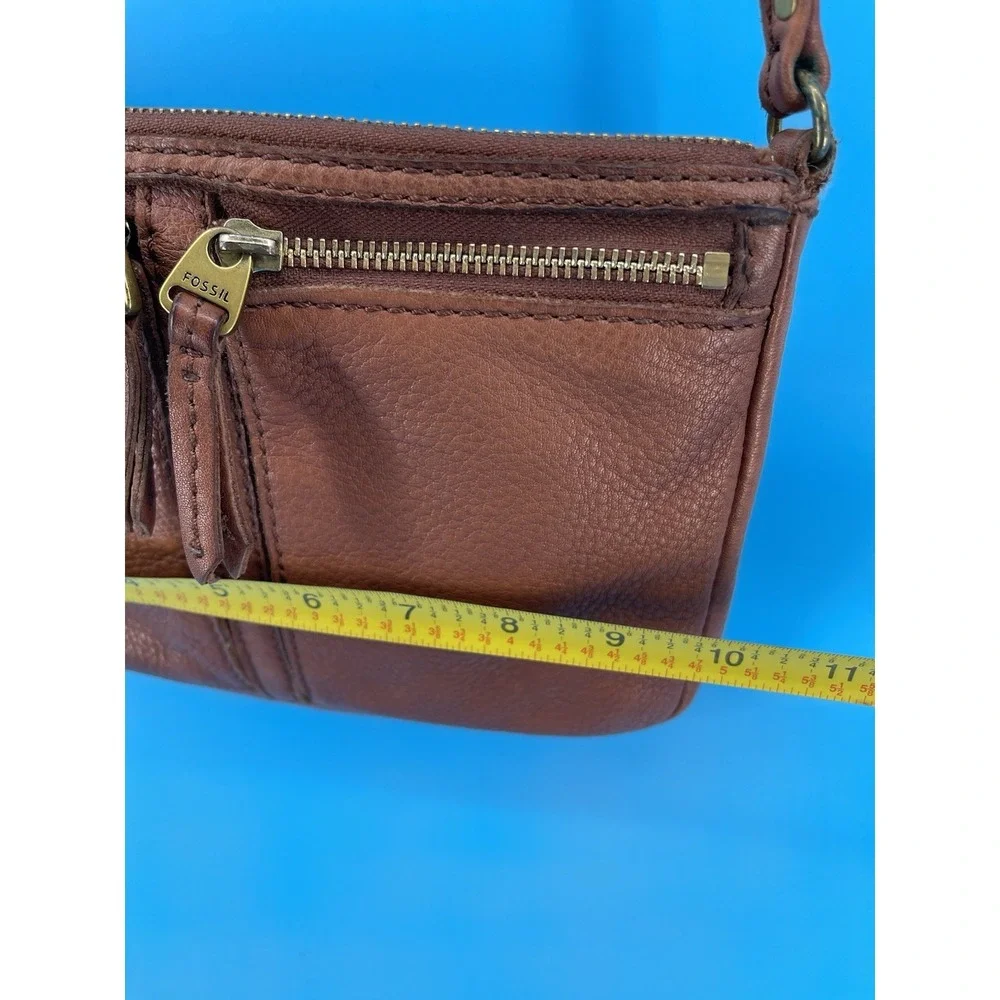 Fossil Brown‎ Leather Crossbody Shoulder Bag Organizer Zip Purse Women